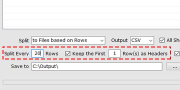 Set Rows to Split and the Heading Rows of CSV Files